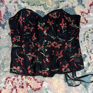 Floral Embroidered Black Corset Top